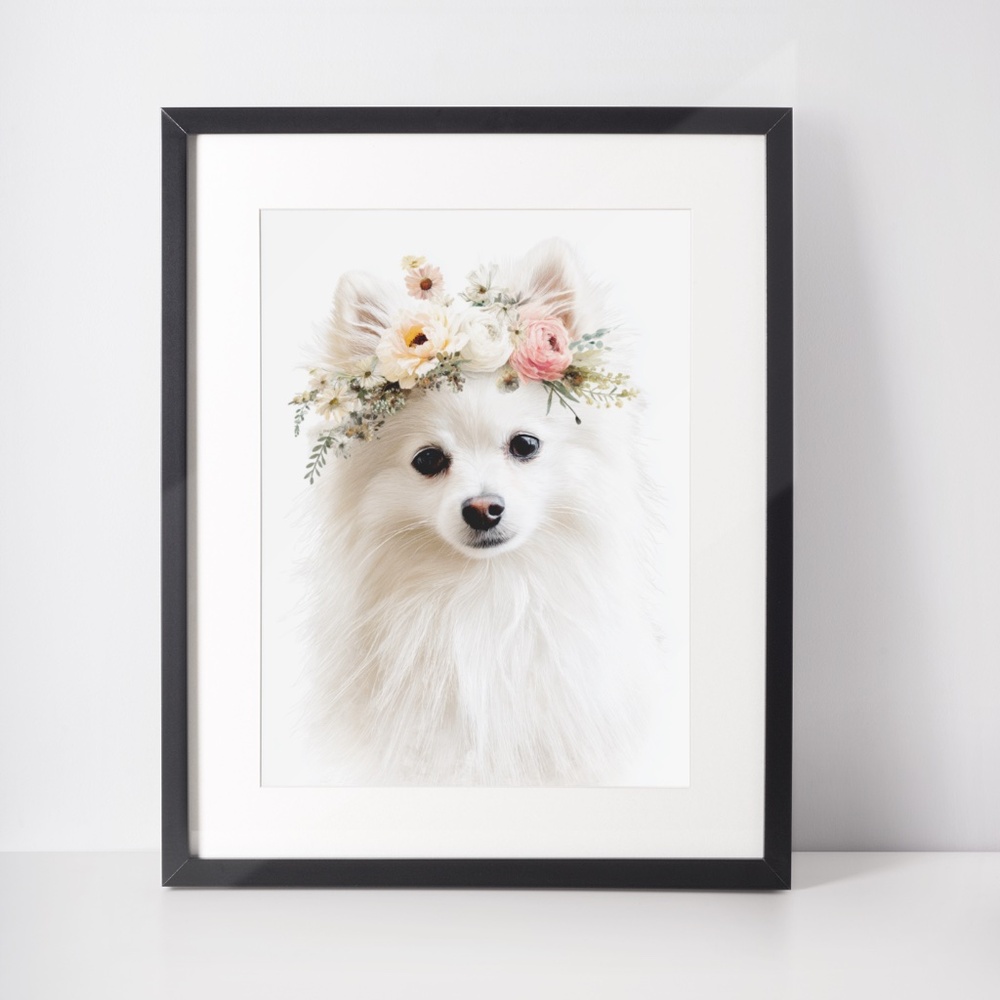 Watercolor White Pomeranian Dog Portrait Art Print – Unframed Fine Art Poster - Picture 3 of 5